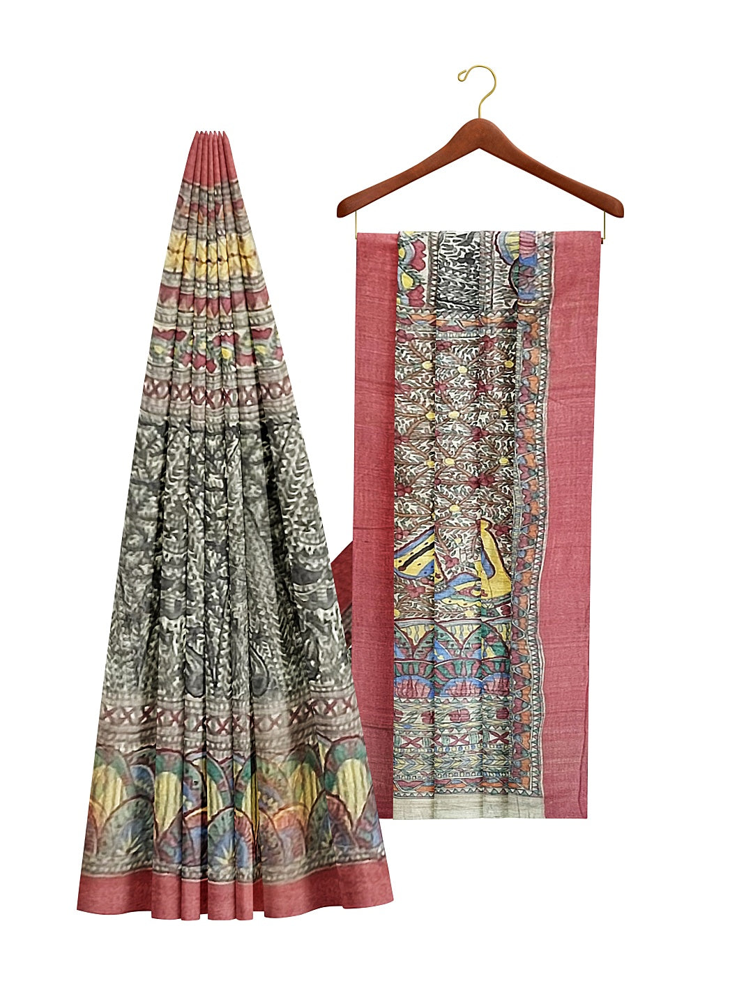 Hand-Woven Hand-Painted Madhubani Saree on Desi Tussar Silk- A Heritage Classic